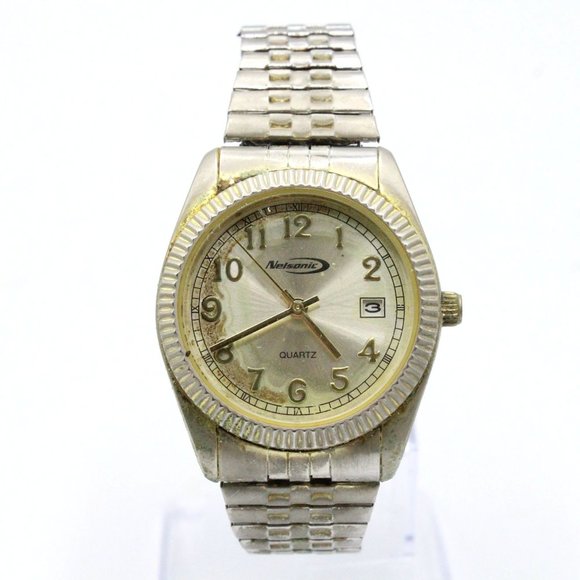 Vintage NELSONIC Watch Quartz Gold Tone Watch Date Indicator 35M Expandable Band - Picture 2 of 8